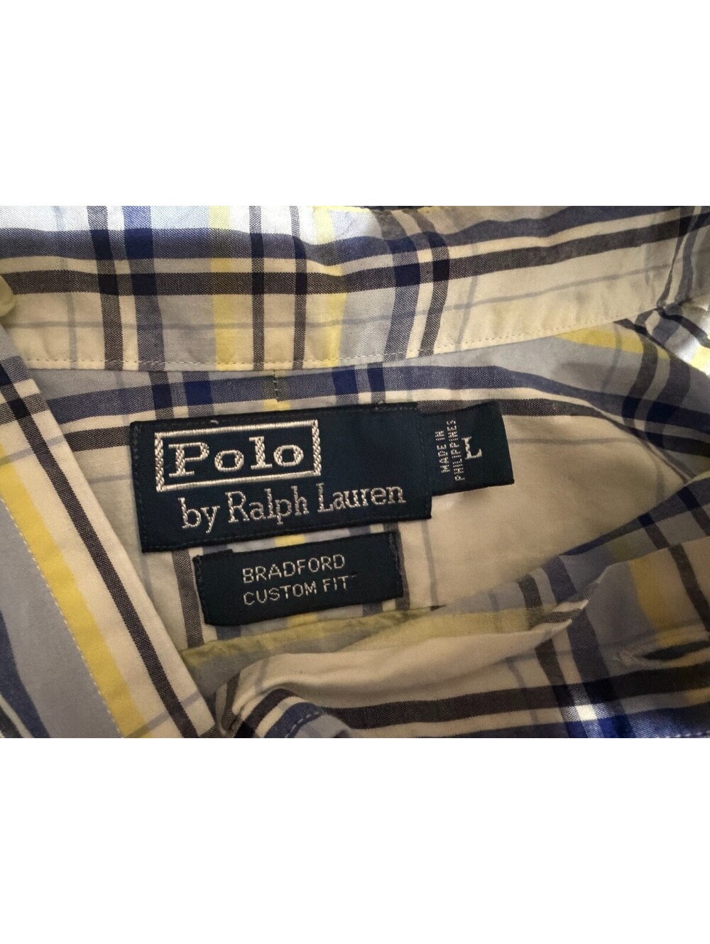 Polo Ralph Lauren Bradford Custom Fit Plaid Shirt Mens Large White Blue Yellow - Picture 3 of 3
